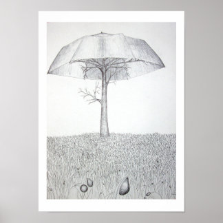 Umbrella Boom B&W Poster