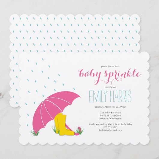 Umbrella & Boots Baby Sprinkle Shower Uitnodiging (Voorkant / Achterkant)