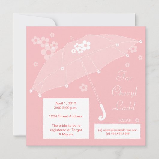 Umbrella Bridal Shower Invitation (roze) Kaart (Voorkant)