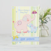 Umbrella Elephants Baby Boy Baby shower Kaart (Staand voorkant)