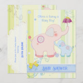Umbrella Elephants Baby Boy Baby shower Kaart (Voorkant / Achterkant)