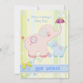 Umbrella Elephants Baby Boy Baby shower Kaart