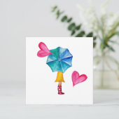 Umbrella Girl in Love Waterverf (Staand voorkant)