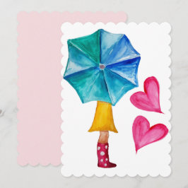 Umbrella Girl Waterverf Hearts Feestdagenkaart