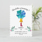 Umbrella Girl Waterverf Hearts Feestdagenkaart (Staand voorkant)