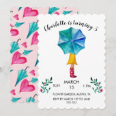 Umbrella Girl Waterverf Hearts Feestdagenkaart (Voorkant / Achterkant)