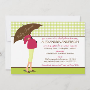 Umbrella Mammie Gingham Baby shower Invite (limoen Kaart