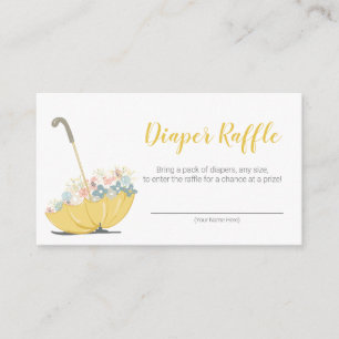 Umbrella met Flowers Yellow Diaper Raffle Ticket Informatiekaartje