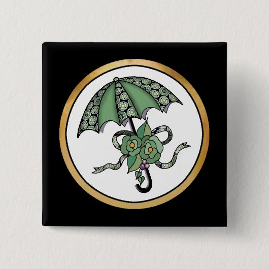 Umbrella met Rozen 06 Vierkante Button 5,1 Cm (Voorkant)