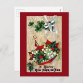 Umbrella of Flowers Vintage New Year Feestdagenkaart (Voorkant / Achterkant)