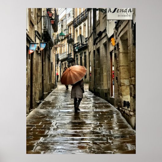 Umbrella op de straten van Santiago de Compostela Poster (Voorkant)
