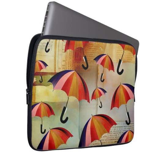 UMBRELLA PATTERNS IN A CAPTIVATING COLLAGE LAPTOP SLEEVE (Voorkant Rechts)