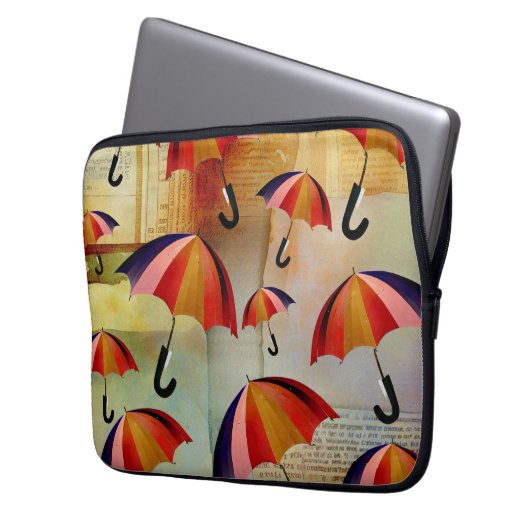 UMBRELLA PATTERNS IN A CAPTIVATING COLLAGE LAPTOP SLEEVE (Voorkant Links)