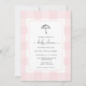 Umbrella Pink Gingham Baby shower Kaart (Voorkant)