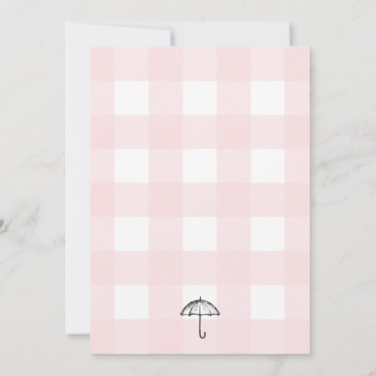 Umbrella Pink Gingham Baby shower Kaart (Achterkant)