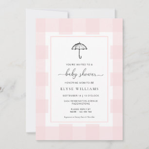 Umbrella Pink Gingham Baby shower Kaart