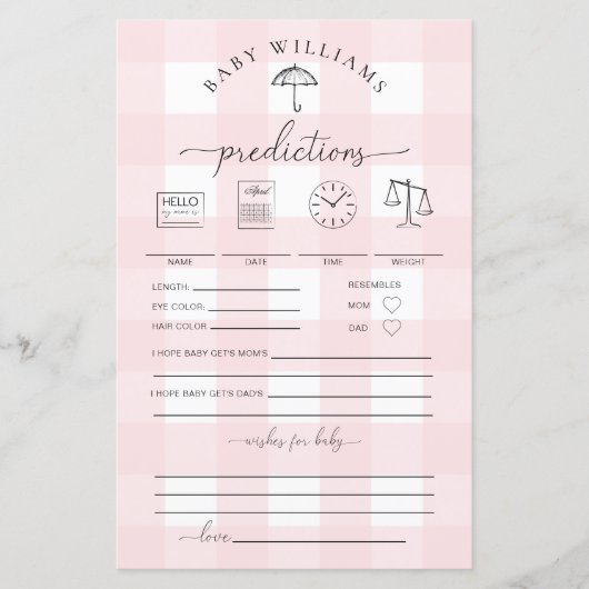 Umbrella Pink Gingham Baby voorspellingen spel (Voorkant)