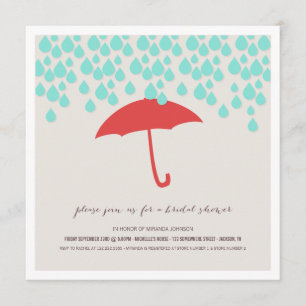Umbrella & Regen druppels Bridal Shower Invitation Kaart