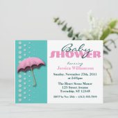 Umbrella roze & Blauwgroen Babyschoenen Kaart (Staand voorkant)