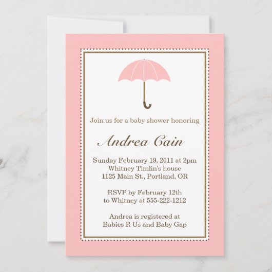 Umbrella roze uitnodiging (Voorkant)