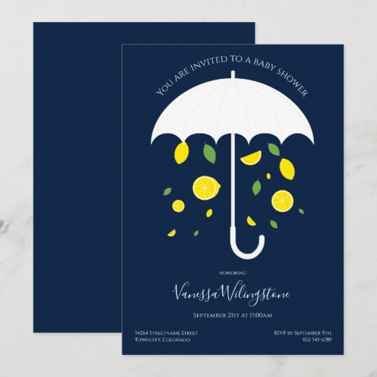 Umbrella White Blue Lemons Baby shower Kaart (Voorkant / Achterkant)