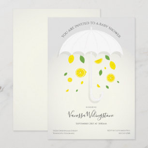 Umbrella White Grey Lemons Cartoon Baby shower Kaart