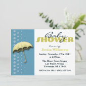 Umbrella Yellow & Blue Baby Shower-uitnodigingen Kaart (Staand voorkant)
