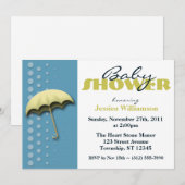 Umbrella Yellow & Blue Baby Shower-uitnodigingen Kaart (Voorkant / Achterkant)