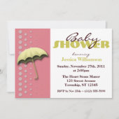 Umbrella Yellow & Roze Baby Shower-uitnodigingen Kaart (Voorkant)