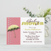 Umbrella Yellow & Roze Baby Shower-uitnodigingen Kaart (Staand voorkant)