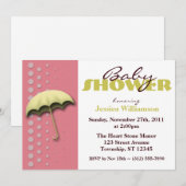 Umbrella Yellow & Roze Baby Shower-uitnodigingen Kaart (Voorkant / Achterkant)