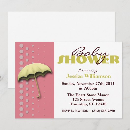 Umbrella Yellow & Roze Baby Shower-uitnodigingen Kaart (Voorkant / Achterkant)