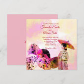 Umbrellas en Lady Custom Wedding Invitation Kaart (Voorkant / Achterkant)