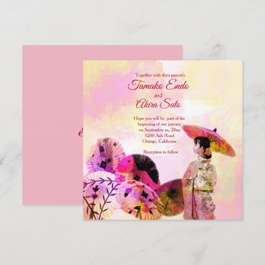 Umbrellas en Lady Custom Wedding Invitation Kaart (Voorkant / Achterkant)