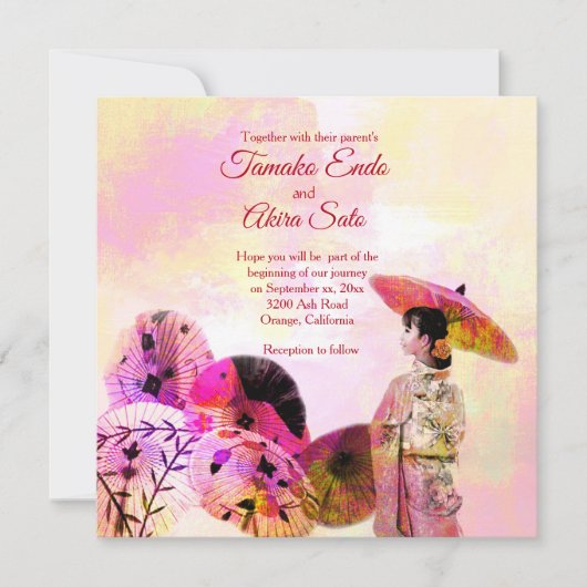 Umbrellas en Lady Custom Wedding Invitation Kaart (Voorkant)