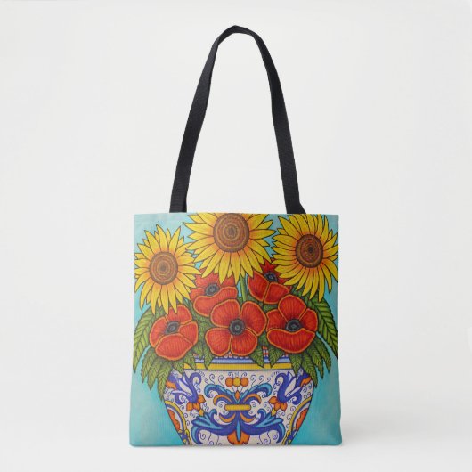 Umbria Bouquet Poppy Sunflower Allover Canvas tas (Voorkant)