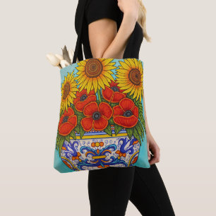 Umbria Bouquet Poppy Sunflower Allover Canvas tas