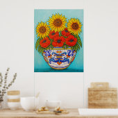 Umbria Bouquet Poppy Sunflower Poster Print (Keuken)