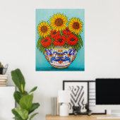 Umbria Bouquet Poppy Sunflower Poster Print (Thuiskantoor)