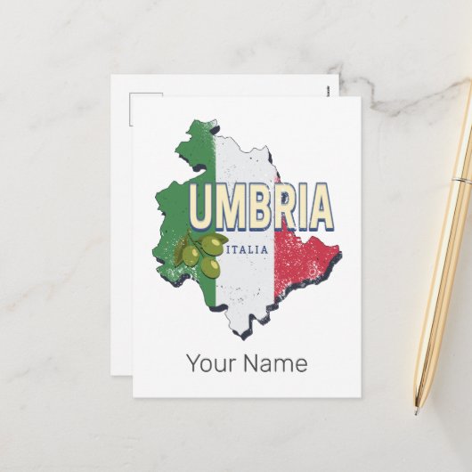 Umbrië Italië Retro Regio Kaart  Souvenir (Voorkant / Achterkant in situ)