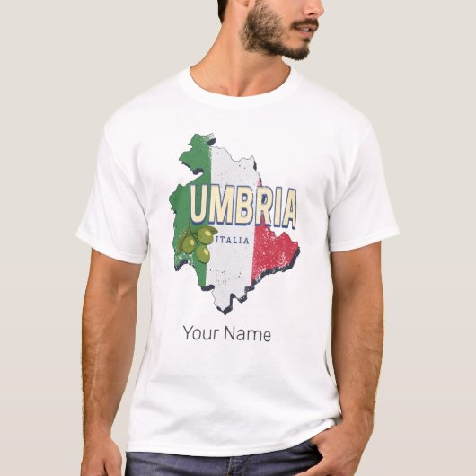 Umbrië Italië Retro Regio Kaart Souvenir T-shirt (Voorkant)