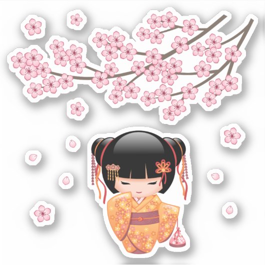 Ume Kokeshi Doll - Cute Japanese Geisha Girl Sticker (Voorkant)