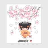 Ume Kokeshi Doll - Cute Japanese Geisha Girl Sticker (Vel)