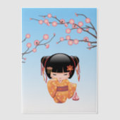 Ume Kokeshi Doll Japanese Geisha Blue Insert Vellum Uitnodigingen (Voorkant)