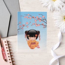 Ume Kokeshi Doll Japanese Geisha Blue Insert Vellum Uitnodigingen