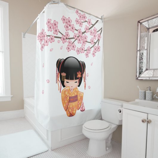 Ume Kokeshi Doll Japanese Geisha Girl Douchegordijn (In situ)