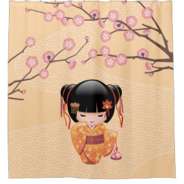 Ume Kokeshi Doll Japanese Peach Geisha Girl Yellow Douchegordijn