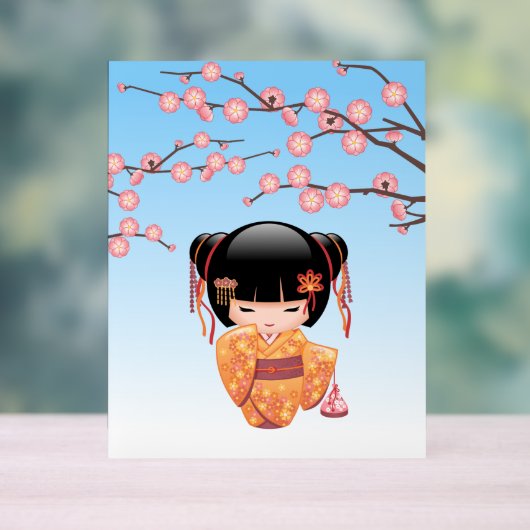 Ume Kokeshi Doll - Japans Geisha Meisje Blauw Acryl Bord (Neutraal)