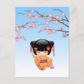 Ume Kokeshi Doll - Japans Geisha Meisje Blauw Briefkaart (Voorkant)