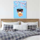 Ume Kokeshi Doll - Japans Geisha Meisje Blauw Canvas Afdruk (Insitu (Slaapkamer))